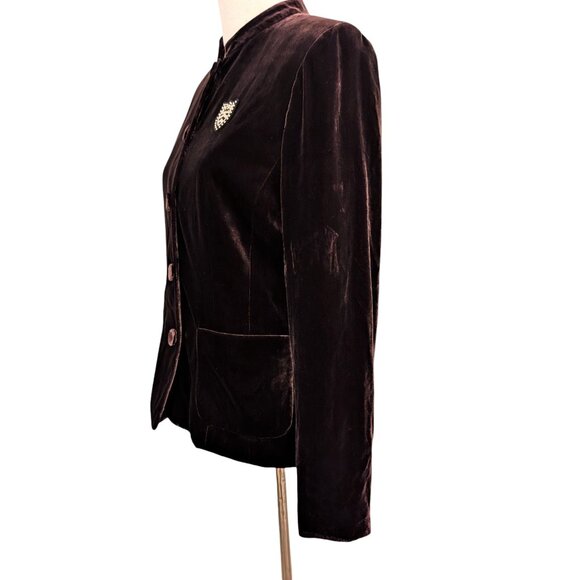 Vintage Ann Taylor Size 8 Brown Velvet 5 Button Pockets Lined Blazer Jacket - Picture 2 of 10